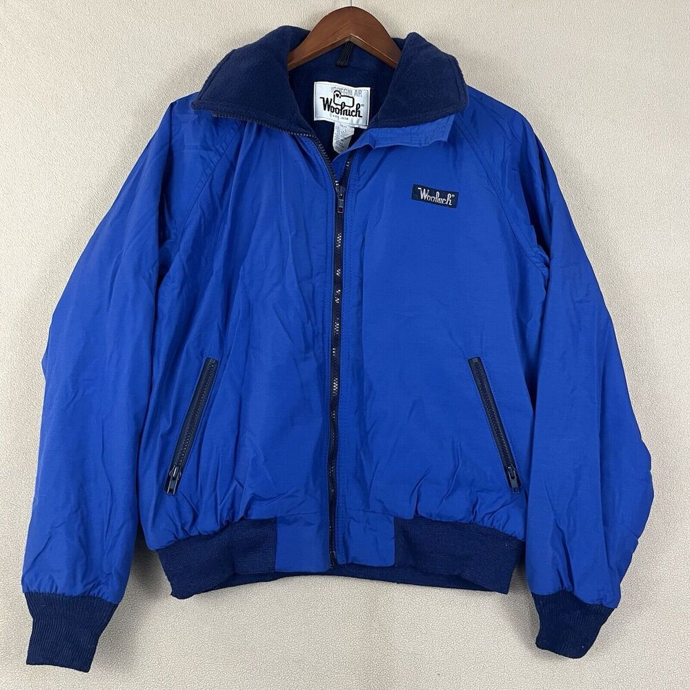 Vintage 70s Woolrich Womens Blue Bomber Jacket Large Fleece Lined‎ Fishermancore
